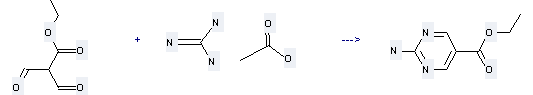 5-Pyrimidinecarboxylicacid, 2-amino-, ethyl ester can be prepared by 2-formyl-3-hydroxy-acrylic acid ethyl ester, guanidine and acetate